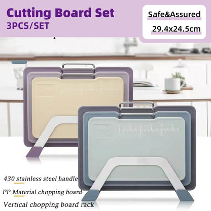 Cutting Board Set 3pcs Double Sided Chopping Boards for Kitchen Food Prep Use - Grey Blue