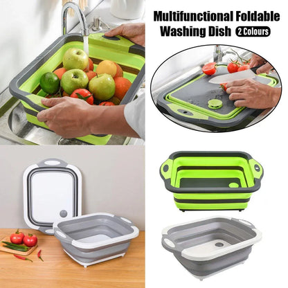 Multifunctional Plastic Sink Cutting Board Foldable Draining Basket Outdoor Dish - Green