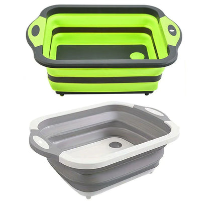Multifunctional Plastic Sink Cutting Board Foldable Draining Basket Outdoor Dish - Green