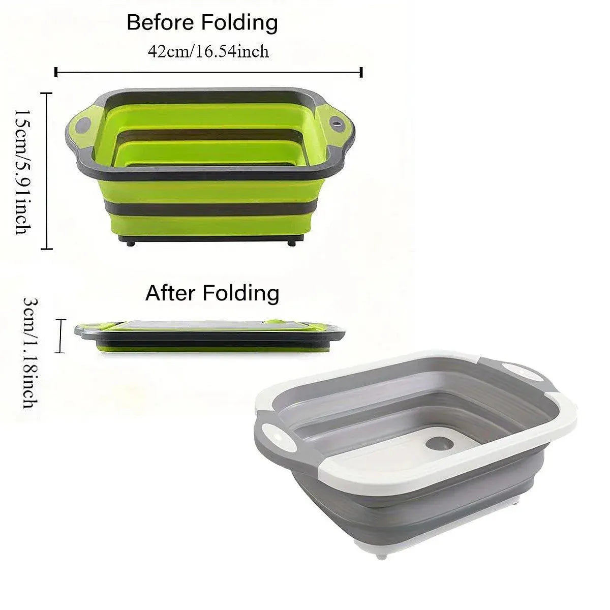 Multifunctional Plastic Sink Cutting Board Foldable Draining Basket Outdoor Dish - Green
