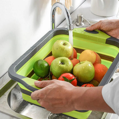 Multifunctional Plastic Sink Cutting Board Foldable Draining Basket Outdoor Dish - Green