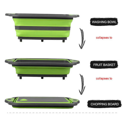 Multifunctional Plastic Sink Cutting Board Foldable Draining Basket Outdoor Dish - Green