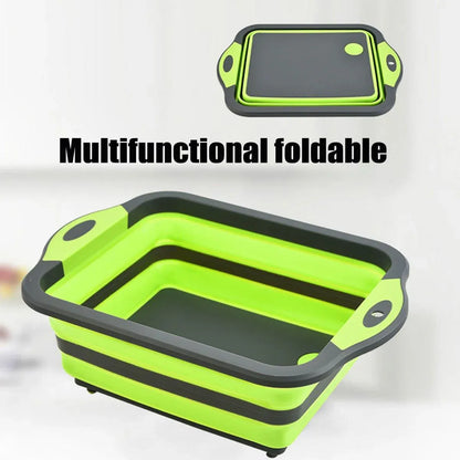 Multifunctional Plastic Sink Cutting Board Foldable Draining Basket Outdoor Dish - Green