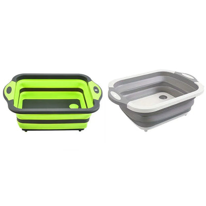 Multifunctional Plastic Sink Cutting Board Foldable Draining Basket Outdoor Dish - Green