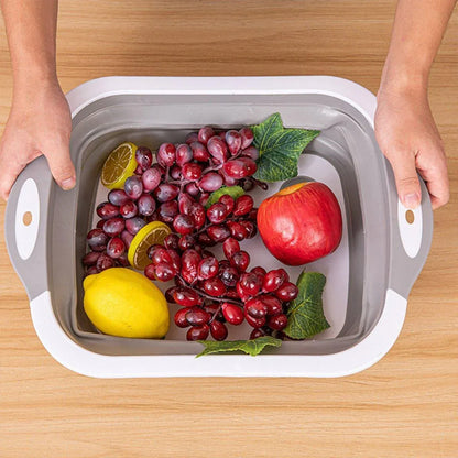 Multifunctional Plastic Sink Cutting Board Foldable Draining Basket Outdoor Dish - White