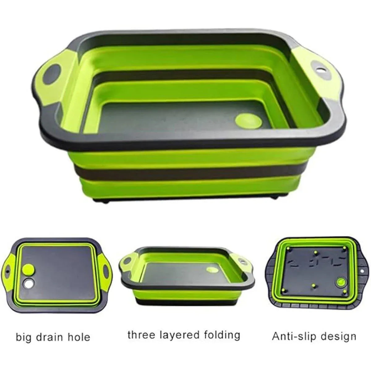 Multifunctional Plastic Sink Cutting Board Foldable Draining Basket Outdoor Dish - White