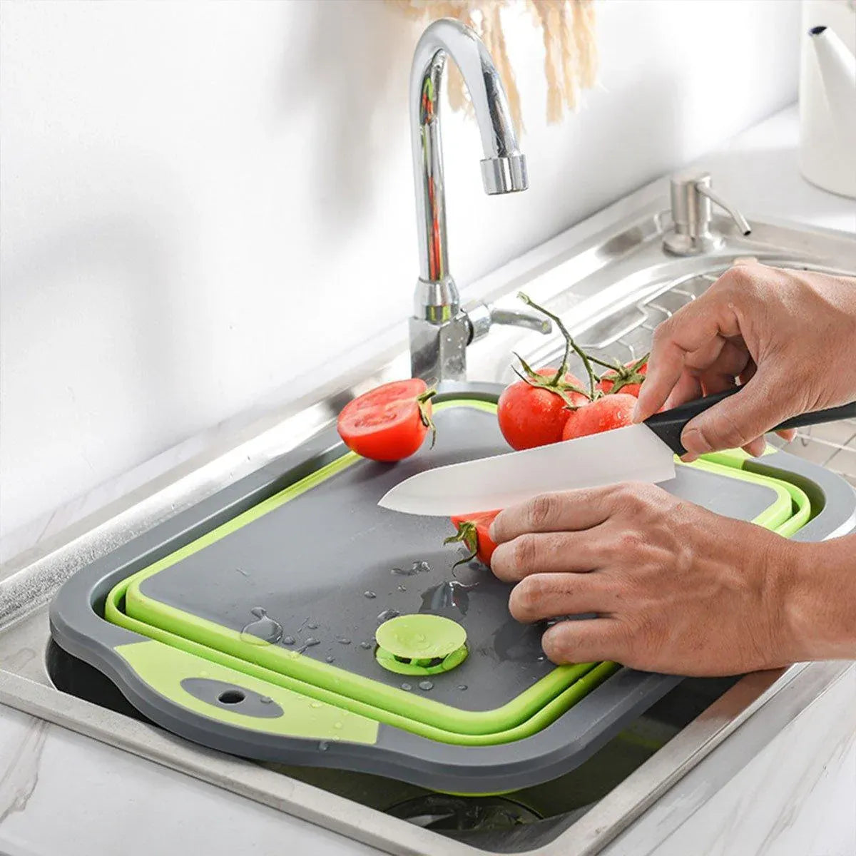 Multifunctional Plastic Sink Cutting Board Foldable Draining Basket Outdoor Dish - White