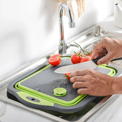Multifunctional Plastic Sink Cutting Board Foldable Draining Basket Outdoor Dish - White