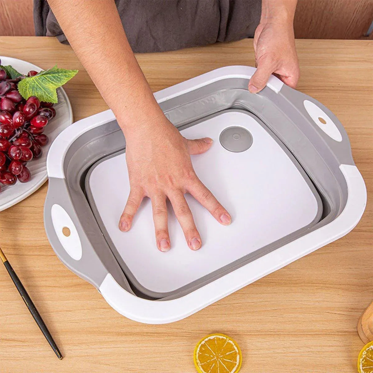 Multifunctional Plastic Sink Cutting Board Foldable Draining Basket Outdoor Dish - White