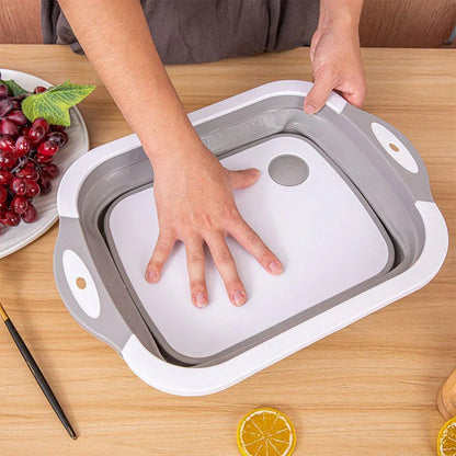 Multifunctional Plastic Sink Cutting Board Foldable Draining Basket Outdoor Dish - White