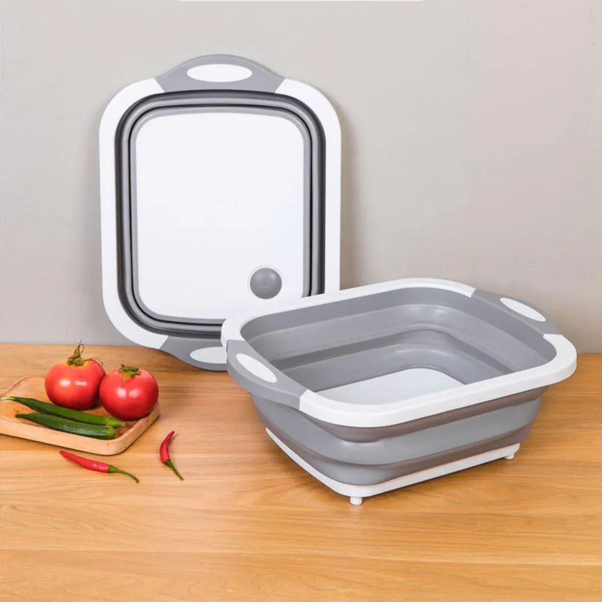Multifunctional Plastic Sink Cutting Board Foldable Draining Basket Outdoor Dish - White
