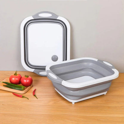 Multifunctional Plastic Sink Cutting Board Foldable Draining Basket Outdoor Dish - White