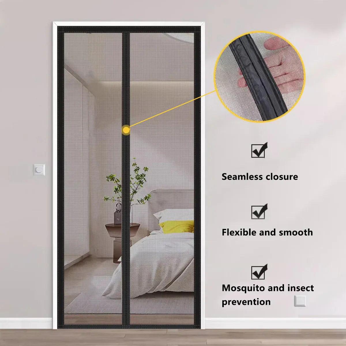 Self-Sealing Door Curtain Insect Proof Durable Mesh Screen for Home Kitchen Use - Grey