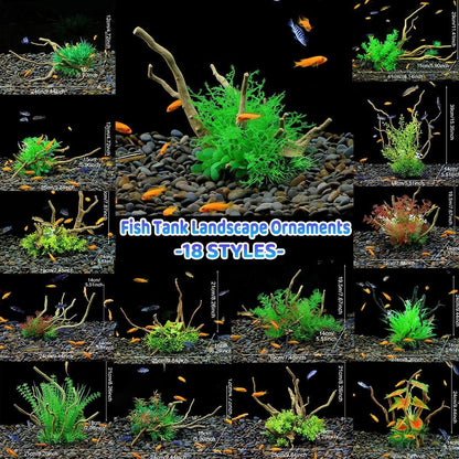 Aquarium Landscaping Decoration Artificial Wood and Plants Fish Tank Ornament - CM1902-Green