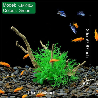 Aquarium Landscaping Decoration Artificial Wood and Plants Fish Tank Ornament - CM1902-Green