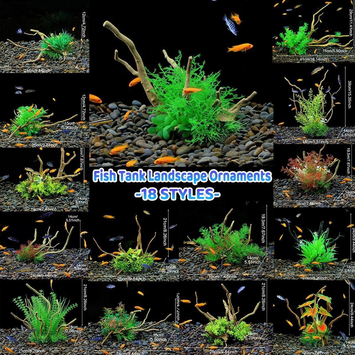 Aquarium Landscaping Decoration Artificial Wood and Plants Fish Tank Ornament - CM2401-Green
