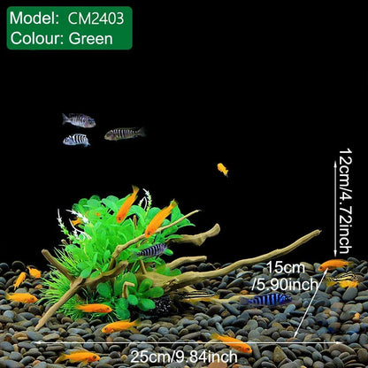 Aquarium Landscaping Decoration Artificial Wood and Plants Fish Tank Ornament - CM2502-Green