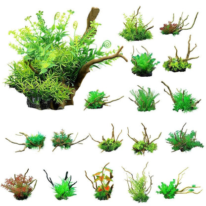 Aquarium Landscaping Decoration Artificial Wood and Plants Fish Tank Ornament - CM2503-Green