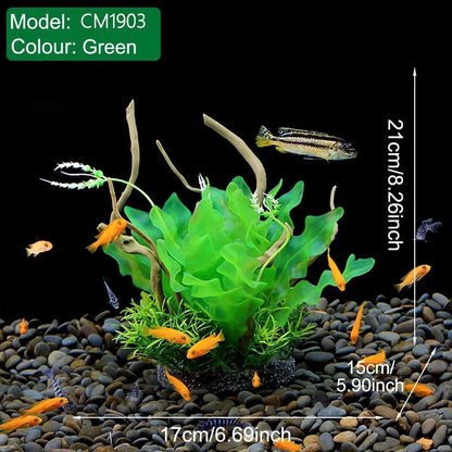 Aquarium Landscaping Decoration Artificial Wood and Plants Fish Tank Ornament - CM2503-Green