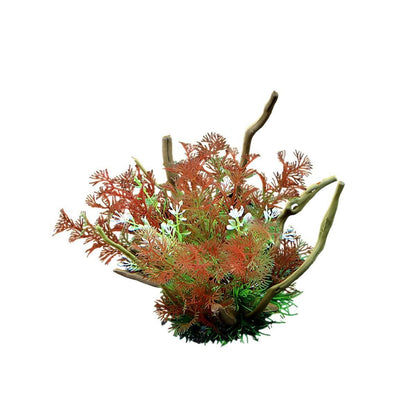 Aquarium Landscaping Decoration Artificial Wood and Plants Fish Tank Ornament - CM2503-Dark Red