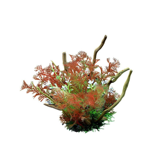 Aquarium Landscaping Decoration Artificial Wood and Plants Fish Tank Ornament - CM2503-Dark Red
