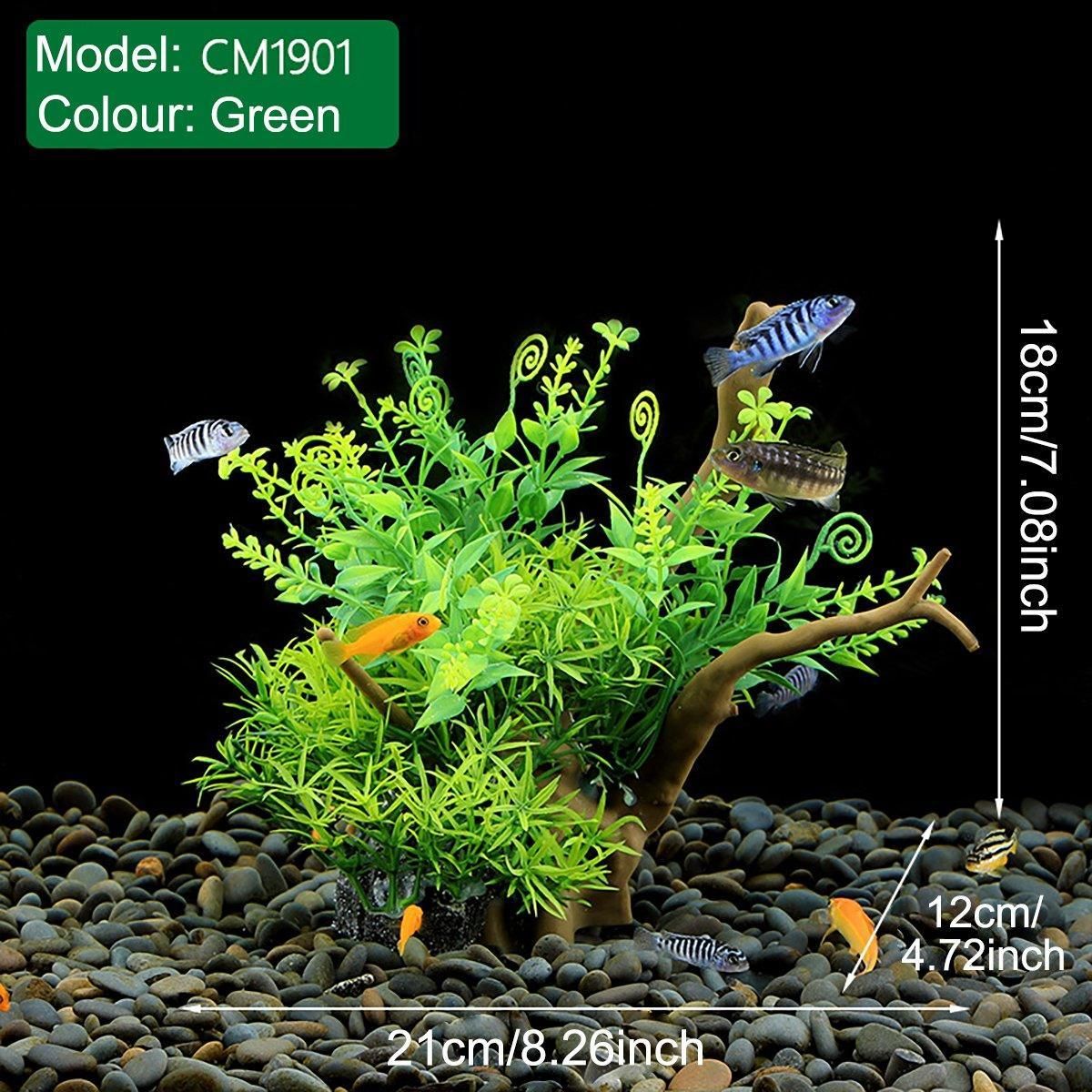 Aquarium Landscaping Decoration Artificial Wood and Plants Fish Tank Ornament - CM3302-Green