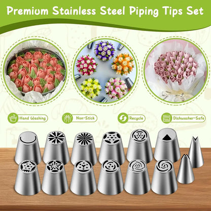 Russian Piping Tips Cake Decorating Set - 14 or 32 PCS Stainless Steel Nozzles - 14PCS