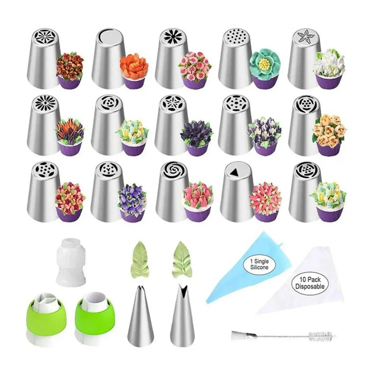 Russian Piping Tips Cake Decorating Set - 14 or 32 PCS Stainless Steel Nozzles - 14PCS