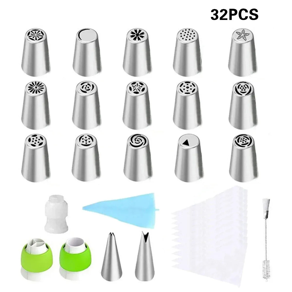 Russian Piping Tips Cake Decorating Set - 14 or 32 PCS Stainless Steel Nozzles - 14PCS