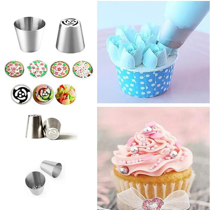 Russian Piping Tips Cake Decorating Set - 14 or 32 PCS Stainless Steel Nozzles - 32PCS