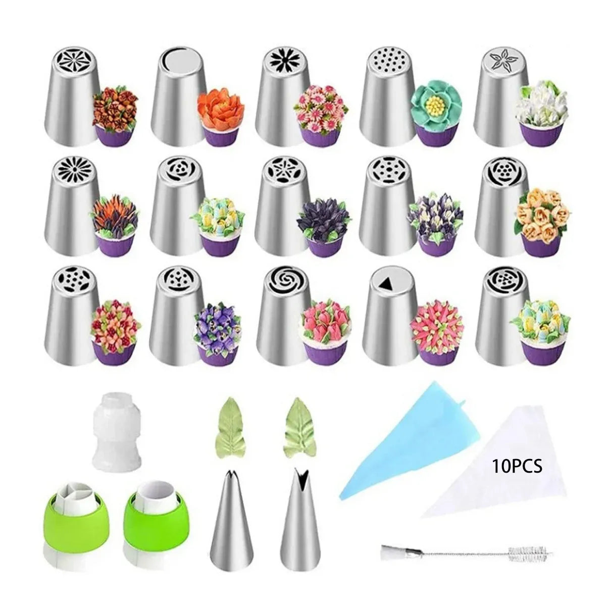 Russian Piping Tips Cake Decorating Set - 14 or 32 PCS Stainless Steel Nozzles - 32PCS