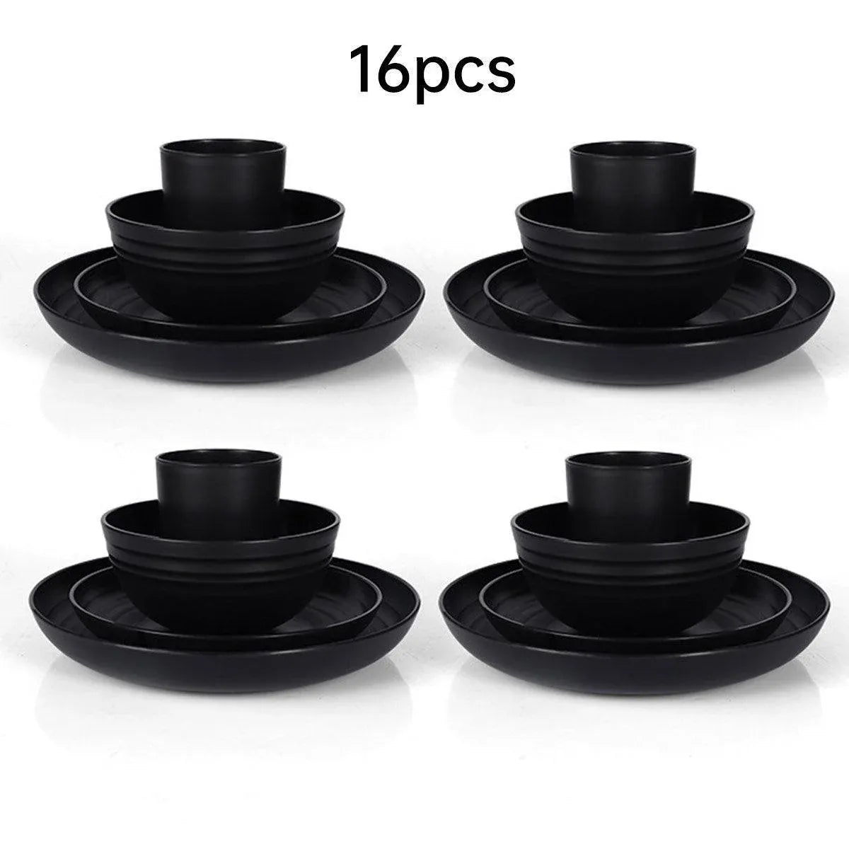 16PCS Eco-Friendly Wheat Straw Portable Tableware Set with Plate Bowl Cup