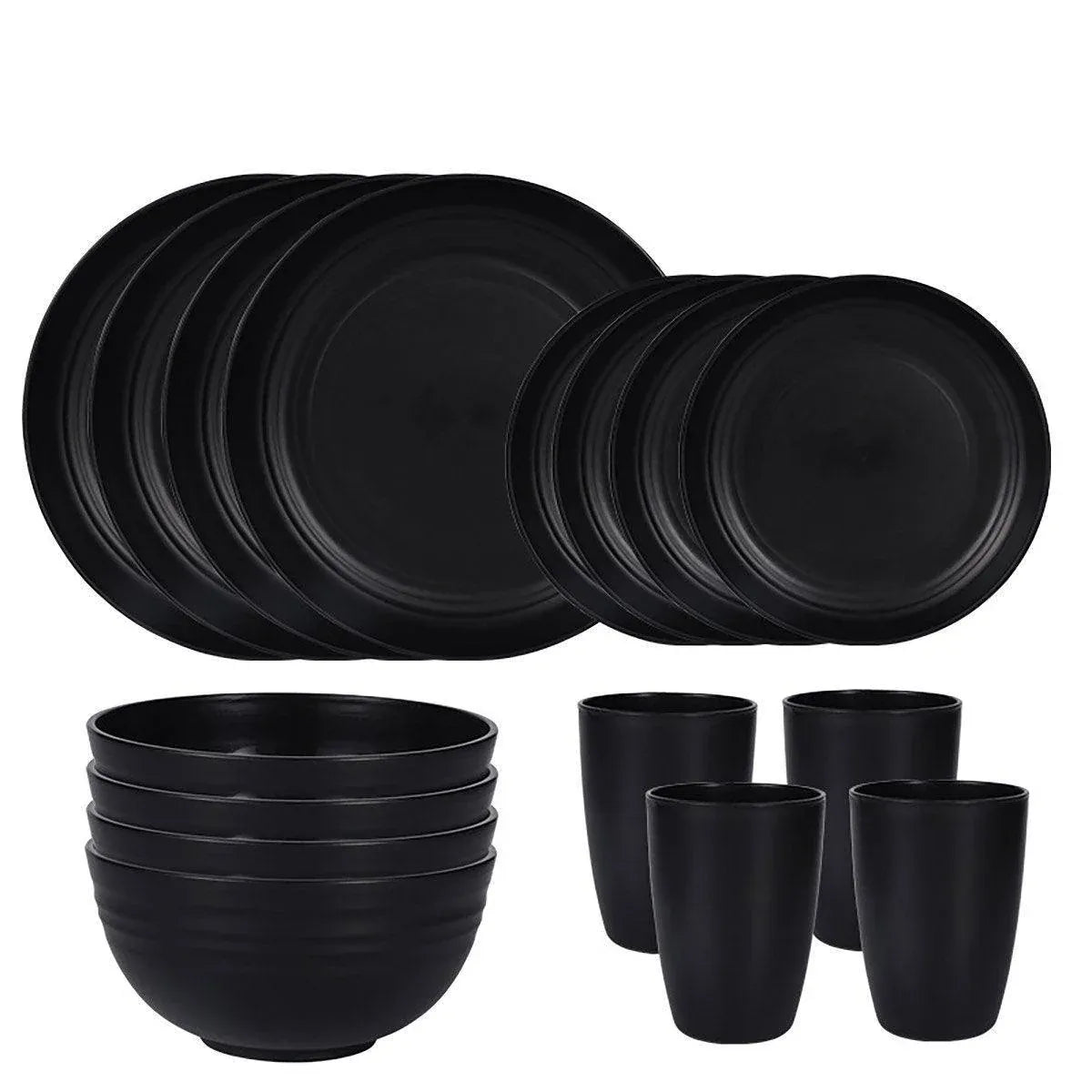 16PCS Eco-Friendly Wheat Straw Portable Tableware Set with Plate Bowl Cup