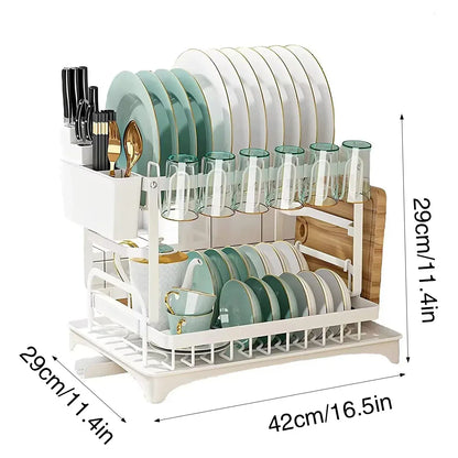 Kitchen Dish Drying Rack 2 Tier Carbon Steel White 42 x 29 x 29cm Tableware