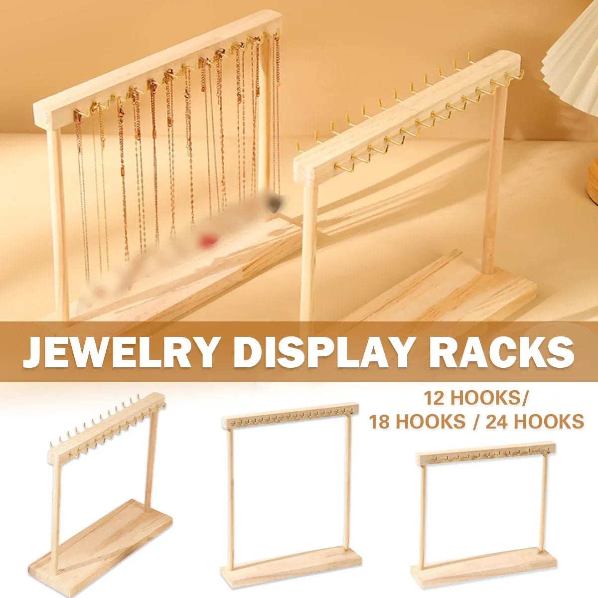 Solid Wood Necklace Jewelry Display Racks for Home Store Showcase Storage - 12 hooks