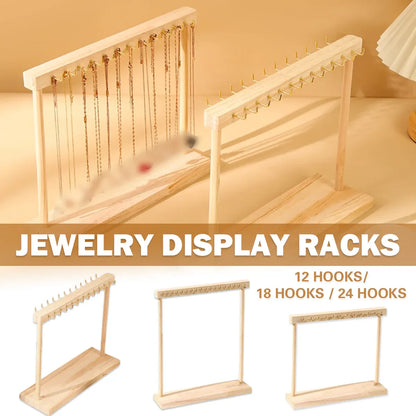 Solid Wood Necklace Jewelry Display Racks for Home Store Showcase Storage - 12 hooks