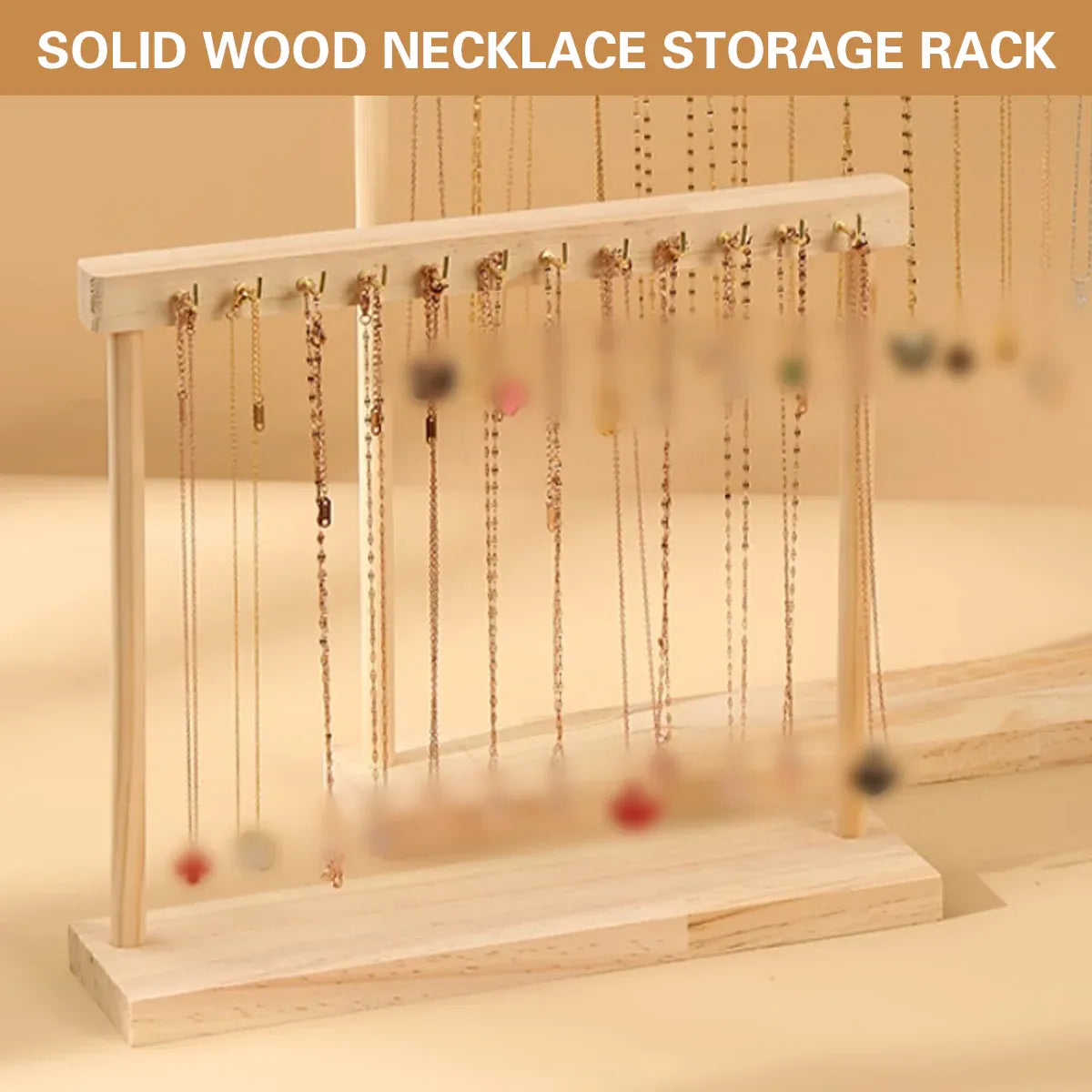Solid Wood Necklace Jewelry Display Racks for Home Store Showcase Storage - 12 hooks