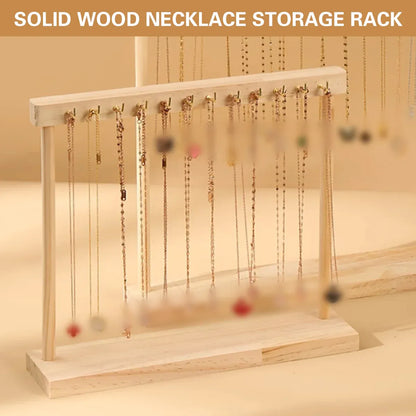 Solid Wood Necklace Jewelry Display Racks for Home Store Showcase Storage - 12 hooks