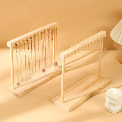 Solid Wood Necklace Jewelry Display Racks for Home Store Showcase Storage - 12 hooks