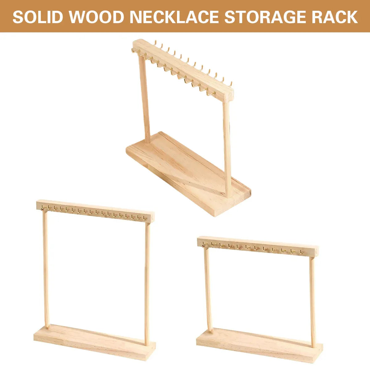 Solid Wood Necklace Jewelry Display Racks for Home Store Showcase Storage - 12 hooks
