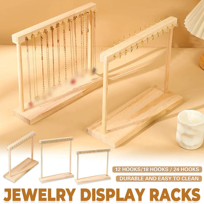 Solid Wood Necklace Jewelry Display Racks for Home Store Showcase Storage - 12 hooks