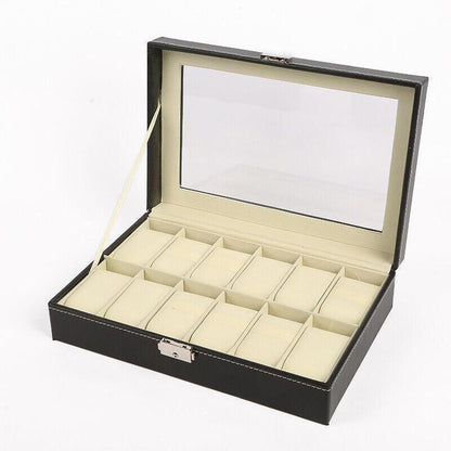 12Grids Leather Watch Jewelry Display Storage Holder Case Box