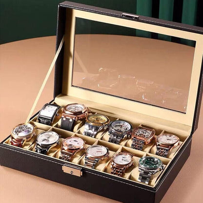 12Grids Leather Watch Jewelry Display Storage Holder Case Box