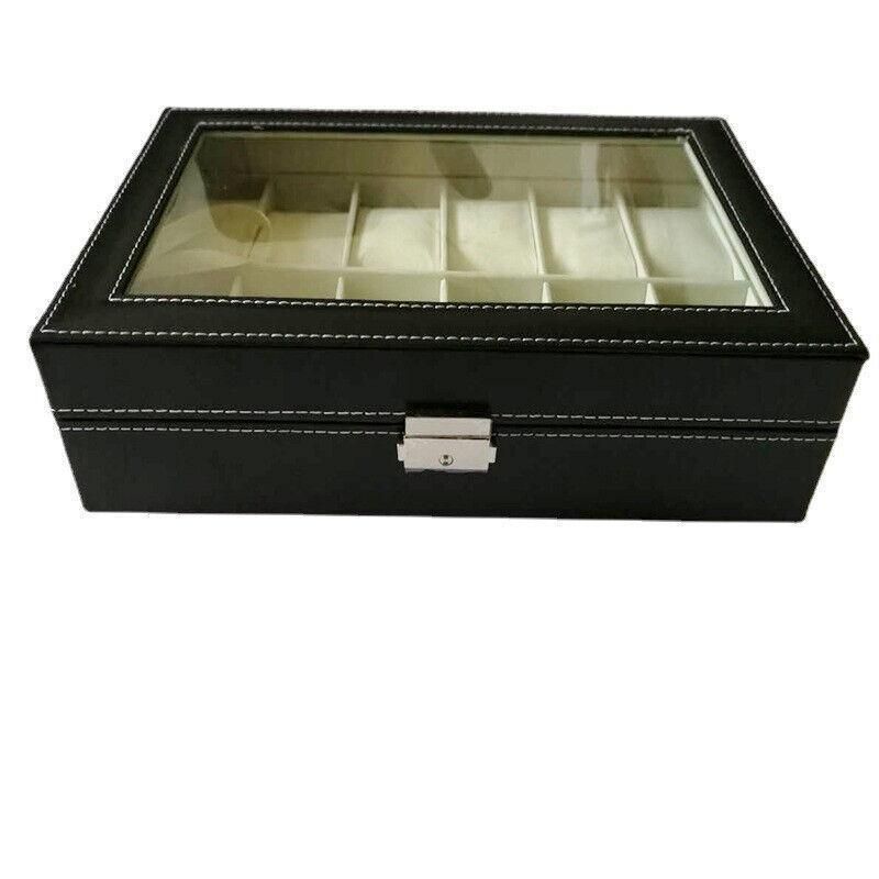 12Grids Leather Watch Jewelry Display Storage Holder Case Box