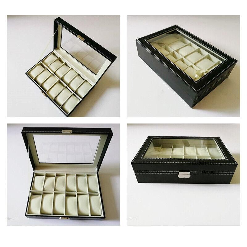 12Grids Leather Watch Jewelry Display Storage Holder Case Box
