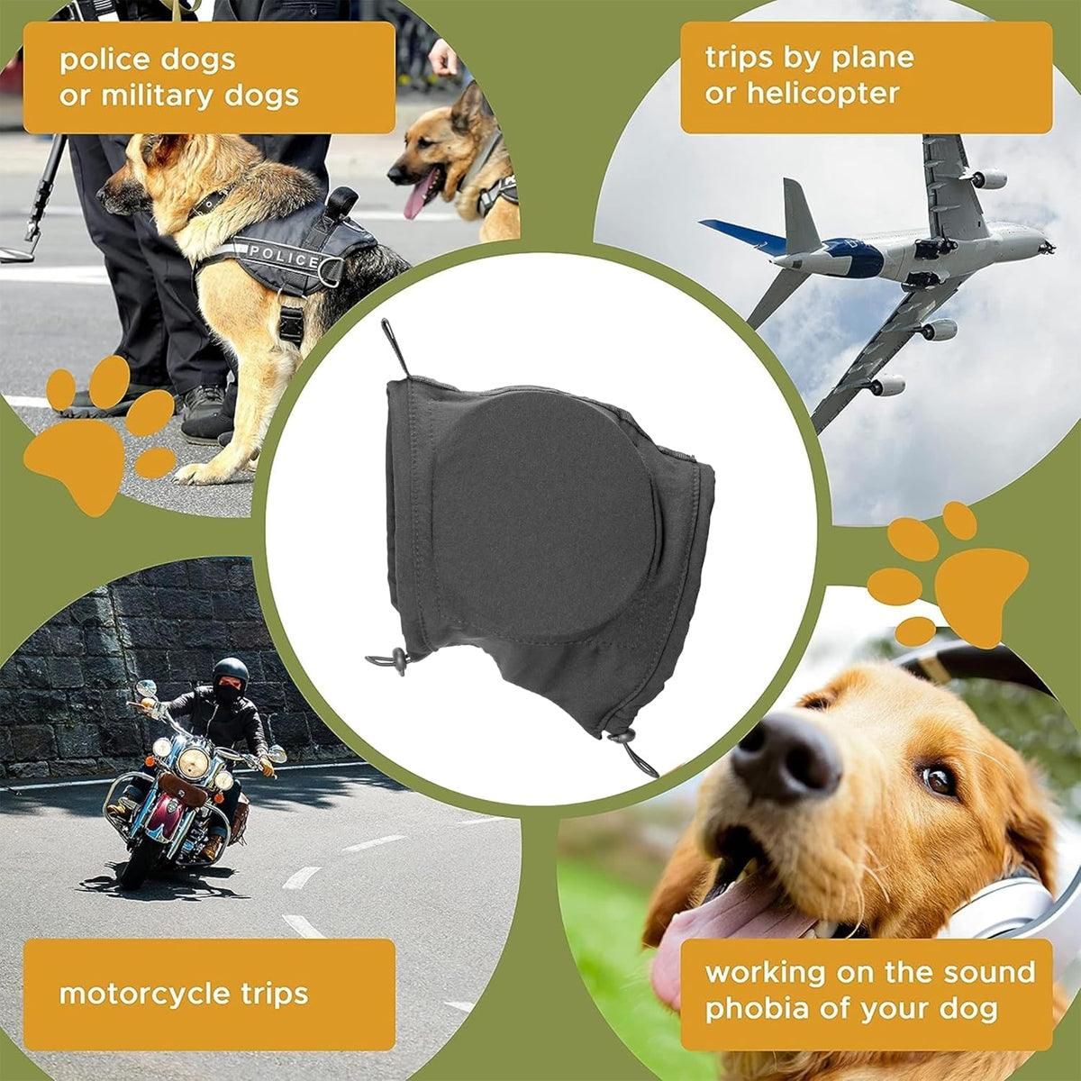 Black Adjustable Dog Ear Muffs Noise Reducing Pet Headwrap Protective Ear Cover - M