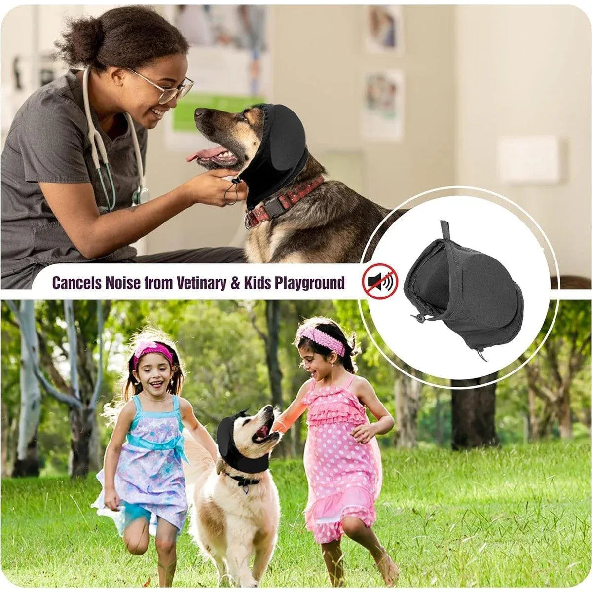 Black Adjustable Dog Ear Muffs Noise Reducing Pet Headwrap Protective Ear Cover - M