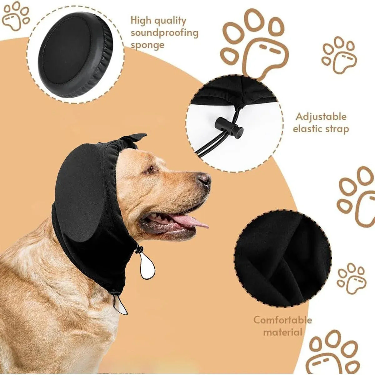 Black Adjustable Dog Ear Muffs Noise Reducing Pet Headwrap Protective Ear Cover - M