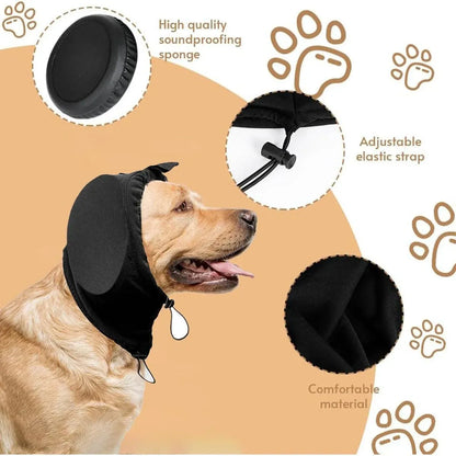 Black Adjustable Dog Ear Muffs Noise Reducing Pet Headwrap Protective Ear Cover - M