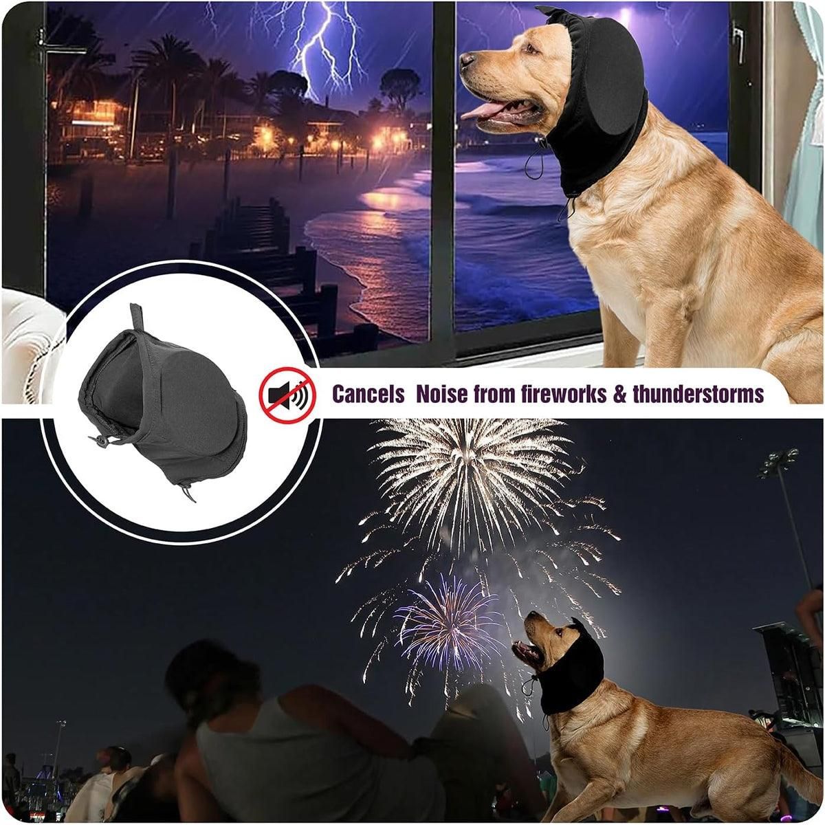 Black Adjustable Dog Ear Muffs Noise Reducing Pet Headwrap Protective Ear Cover - M